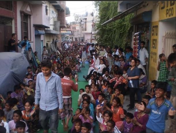 The lane outside Nahar Singh’s house filled with Pakistani Hindu children